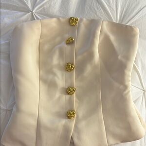 Endless rose Chic Cream Strapless Top with Gold Buttons